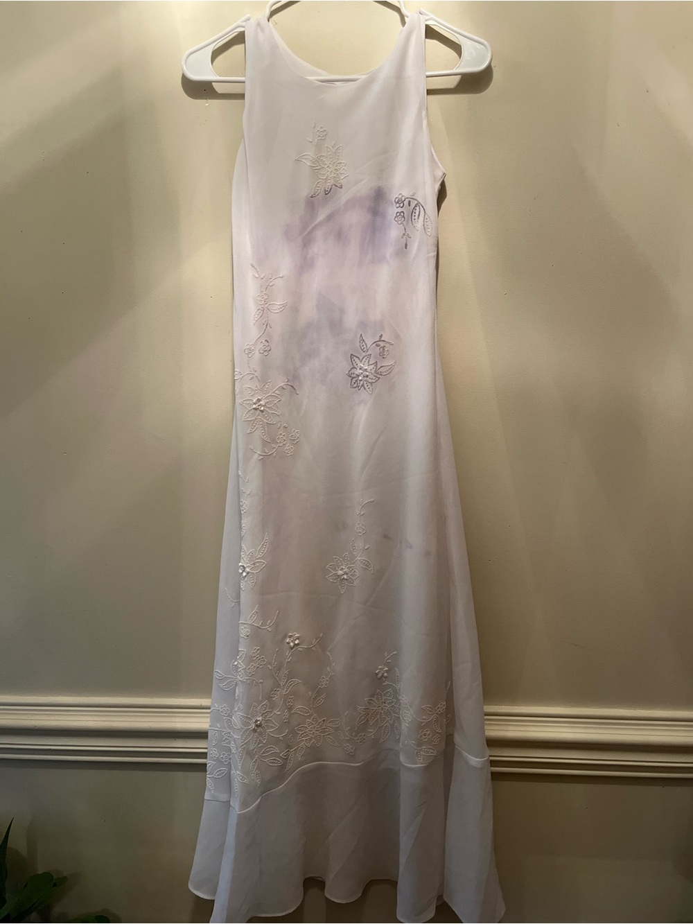 Vintage y2k juniors White Floral beaded Formal Dress size 16